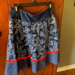 Navy Cotton Skirt with Melon Detail